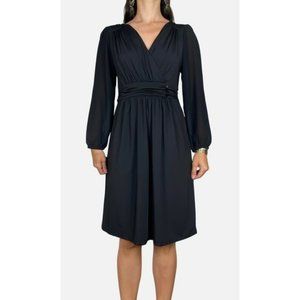 LEONA EDMISTON Black Balloon Sleeve Stretch Ruched V Neck Dress